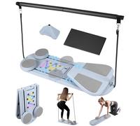 Set di tavole da pilates pieghevoli per riformatore di pilates a casa, con contatore timer, attrezzatura per allenamento completo del corpo, con rullo addominale, barra orizzontale, ginocchiere, fasce