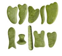 Set di tavole Gua Sha in giada verde, raschietto a guazzo for strumenti for massaggio raschiante for il sollevamento del viso dei punti di agopuntura SPA for il corpo (Color : 10pcs 01)