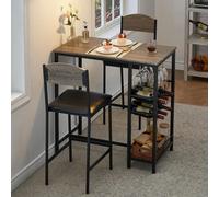 Set di tavoli da bar da 3 pezzi, 1 tavolo da bar e 2 sgabelli da bar, tavolo da pranzo da cucina con portabottiglie e contenitore, 2 sedie imbottite in PU, set di tavoli da pub alti per spazi ristrett