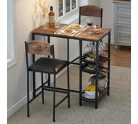 Set di tavoli da bar da 3 pezzi, 1 tavolo da bar e 2 sgabelli da bar, tavolo da pranzo da cucina con portabottiglie e contenitore, 2 sedie imbottite in PU, set di tavoli da pub alti per spazi ristrett