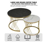 Set di Tavolini da CaffÃ¨ in Marmo Molto Eleganti con Telaio Dorato Tondo e Sovrapponibili Modello WF300416AAA