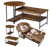 Set di tavolini da caffè 2 in 1 vintage legno rustico