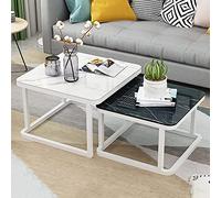 Set di tavolini da caffè moderni impilabili per soggiorno, 2 pezzi, in vetro temperato, design elegante, finitura bianca e nera, dimensioni 70 cm e 60 cm