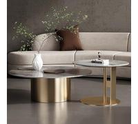 Set di tavolini da caffè, piano rotondo in marmo con base dorata, tavolo centrale moderno di lusso per soggiorno e sale d'accoglienza