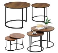 Set di tavolini da caffè rotondi 2 in 1 in legno naturale
