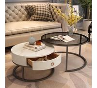 Set di Tavolini da caffè Rotondi, Tavolino da caffè in Vetro da Soggiorno, Tavolino da Divano Moderno, Tavolo da tè, Set di 2 con Tavolino da caffè Centrale con Struttur, Grey Glass E