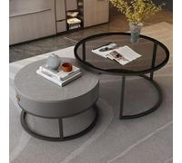Set di Tavolini da caffè Rotondi, Tavolino da caffè in Vetro da Soggiorno, Tavolino da Divano Moderno, Tavolo da tè, Set di 2 con Tavolino da caffè Centrale con Struttur, Grey Glass G