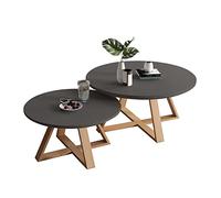 Set di tavolini rotondi impilabili, eleganti tavoli da salotto in legno di pino grigio, facile da montare, design resistente, dimensioni 70 cm + 50 cm