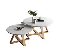 Set di tavolini rotondi in legno di pino bianco, per soggiorno, facile da montare, design resistente, dimensioni 80 cm + 60 cm, decorazione moderna