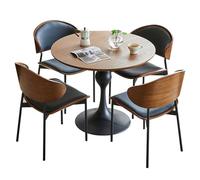 Set di tavolo da caffè rotondo vintage e sedia, tavolo da pranzo salvaspazio con 4 sedie, mobili retrò per il tempo libero, per ufficio, reception e sala club, marrone e nero (90 cm)