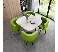 Set di tavolo da pranzo a 4 posti, in finto marmo, tavolo da pranzo rotondo con 4 sedie, stile rustico moderno, dettagli quadrati verdi, per sala da pranzo, soggiorno, conferenze, ricevimenti