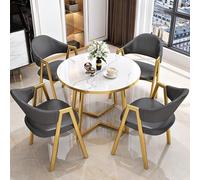 Set di tavolo da pranzo a 4 posti, stile moderno, stile metà secolo, rotondo, in finto marmo, con 4 sedie, base in legno, per cucina, colazione, ufficio