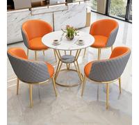 Set di tavolo da pranzo compatto per 4 persone, piccolo, con pannello in roccia, seduta con cuscini in PU, per ufficio, soggiorno, balcone e bar (arancione)