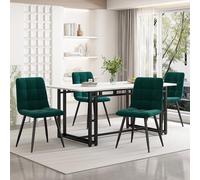 Set di tavolo da pranzo con 4 sedie, moderno tavolo da pranzo in ferro, in velluto (verde scuro + nero, 140 x 80 cm)