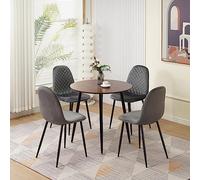 Set di tavolo da pranzo e sedie, 4 tavolo rotondo in legno da 80 cm e sedie da pranzo in velluto, set piccolo per sala da pranzo, cucina, ufficio, riunioni, caffè (tavolo con 4 sedie grigie)