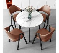 Set di tavolo da pranzo e sedie per 4 persone, rotondo, marrone, multifunzionale, per cucina, caffè, reception, appartamento familiare
