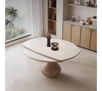 Set di tavolo da pranzo e sedie per 4 persone, tavolo rotondo effetto marmo in legno con sedie imbottite in ecopelle, mobili da cucina salvaspazio per piccoli spazi, appartamento, casa, ufficio, bar