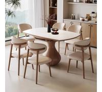 Set di tavolo da pranzo e sedie per 4 persone, tavolo rotondo effetto marmo in legno con sedie imbottite in ecopelle, mobili da cucina salvaspazio per piccoli spazi, appartamento, casa, ufficio, bar