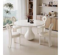 Set di tavolo da pranzo e sedie per 4 persone, tavolo rotondo effetto marmo in legno con sedie imbottite in ecopelle, mobili da cucina salvaspazio per piccoli spazi, appartamento, casa, ufficio, bar