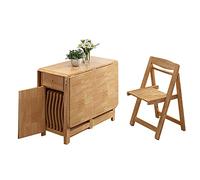 Set di tavolo da pranzo in legno massello con allungamento a ribalta, sedie pieghevoli, ruote e cassetto, salvaspazio, tavolo da cucina a isola set da 5 pezzi