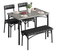 Set di tavolo da pranzo moderno e compatto per 4 persone: mobile | Mobile rettangolare con panca imbottita e 2 sedie, struttura in metallo, ideale per appartamenti e piccoli spazi