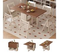 Set di tavolo da pranzo per 6 persone con sedie e contenitore, 150 cm, in legno, a forma di isola con ruote, per appartamento, sala da pranzo, soggiorno, risparmio di spazio