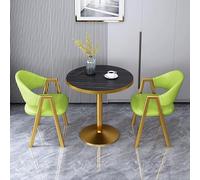 Set di tavolo da pranzo piccolo per 2 persone, 3 pezzi, piccolo, rotondo, in finto marmo, con sedie, 70 cm, per colazione, cena, caffè, base verde