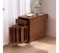 Set di tavolo da pranzo pieghevole per 4 persone, in legno massello, con contenitore nascosto e ruote, design salvaspazio, 150 cm, perfetto per piccoli spazi e sale da pranzo