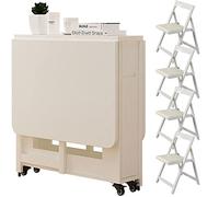 Set di tavolo da pranzo pieghevole per 4 tavoli da pranzo estensibili in legno con sedie salvaspazio per cucina e soggiorno, finitura bianca, include 4 sedie pieghevoli