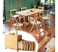 Set di tavolo da pranzo pieghevole salvaspazio da 140 cm e 6 sedie imbottite, in legno massello, tavolo a farfalla per sale da pranzo, balconi e piccoli spazi, colore legno di frutta