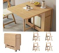 Set di tavolo da pranzo pieghevole, tavolo da pranzo allungabile in legno con contenitore e ruote, salvaspazio, multifunzionale, pieghevole, per appartamenti compatti (1 set da 4 tavoli)