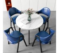 Set di tavolo da pranzo rotondo blu scuro per 4 uffici, ricevimenti e sala conferenze, con sedie, elegante tavolo negoziale per sala da pranzo e soggiorno