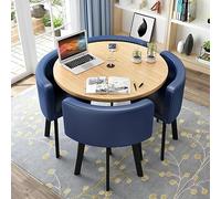 Set di tavolo da pranzo rotondo con 4 sedie in poliuretano blu e DX, mobili moderni per il tempo libero, per cucina, soggiorno, ufficio, sala conferenze, salotto, 80 cm / 31.5in