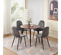 Set di tavolo da pranzo rotondo da 90 cm con 4 eleganti sedie in velluto, piccole e piccole, effetto legno, per casa, cucina, ufficio, caffetteria, sedie moderne grigie incluse