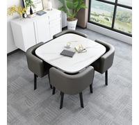 Set di tavolo da pranzo rotondo da cucina, 5 pezzi con 1 tavolo e 4 sedie, versatile per uso domestico e conferenze, perfetto per vari scenari, design durevole.