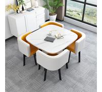 Set di tavolo da pranzo rotondo da cucina, 5 pezzi con 1 tavolo rotondo e 4 sedie, tavolo versatile per sala da pranzo e conferenze, ideale per casa, cucina, soggiorno, 70 x 75 cm