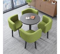 Set di tavolo da pranzo rotondo e 4 sedie, moderno tavolo da ricevimento e sedia per il tempo libero, perfetto per casa, balcone, sala da pranzo o ufficio, tessuto verde.