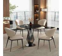 Set di tavolo da pranzo rotondo e sedie beige per ufficio, reception, piccola sala conferenze e cucina, combinazione di tavolo e sedie da club da 69,8 cm, per negoziazioni e piacere del caffè