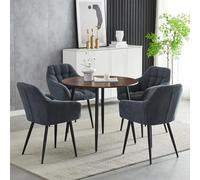 Set di tavolo da pranzo rotondo effetto noce e 4 poltrone, mobili per sala da pranzo per casa, cucina, ufficio, caffetteria, sedie imbottite grigie incluse