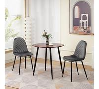 Set di tavolo da pranzo rotondo in legno e sedie in velluto a 2 posti, piccolo, per casa, cucina, ufficio, bar, sedie in velluto grigio incluse