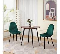 Set di tavolo da pranzo rotondo in legno e sedie in velluto, set piccolo per sala da pranzo per casa, cucina, ufficio, riunioni, bar, 80 cm, con 2 sedie verdi, mobili moderni per piccoli spazi.