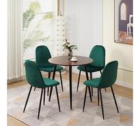 Set di tavolo da pranzo rotondo in legno e sedie in velluto, set piccolo per sala da pranzo per la casa, con 4 sedie verdi