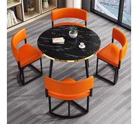 Set di tavolo da pranzo rotondo nero con 4 sedie, moderno, piccolo, per cucina e ufficio, ideale per sale conferenze e salotti (ge)