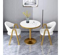 Set di tavolo da pranzo rotondo per 2 persone, in finto marmo, 3 pezzi, mobili da cucina e pub, tavolo e sedie da 78,7 cm, colore: bianco