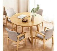 Set di tavolo da pranzo rotondo per 4 persone, legno della gomma massiccio, sedie con schienale morbido imbottito, per cucina, soggiorno, sala pausa, salotto, 80 cm / 31.5in, beige