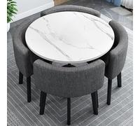 Set di tavolo da pranzo rotondo per 4 persone, tavolo da reception e negoziato, set di scrivania e sedie in finto marmo, per la colazione, per casa/giardino/ristorante (arancione, 90 cm)