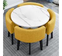 Set di tavolo da pranzo rotondo per 4 persone, tavolo da reception e negoziato, set di scrivania e sedie in finto marmo, per la colazione, per casa/giardino/ristorante (arancione, 90 cm)