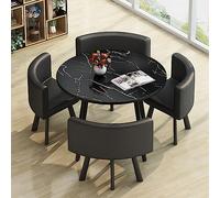 Set di tavolo da pranzo rotondo salvaspazio, 4 pezzi, elegante cotone e lino, imbottito, per cucina, colazione, bar, ufficio, caffetteria, balcone, E6