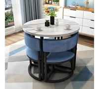 Set di tavolo da pranzo rotondo salvaspazio con 4 sedie, design a basso profilo per soggiorno, cucina, sala conferenze e reception, soluzione da pranzo elegante e funzionale
