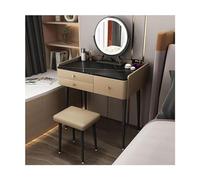 Set di tavolo da toeletta a LED con specchio, 3 cassetti, sgabello imbottito, elegante finitura in ardesia, elegante tavolo da toeletta per camera da letto da donna